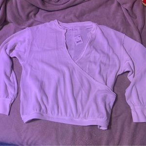 NWT Soft Open Wrap Top Long Sleeve Sweater Raw Hem